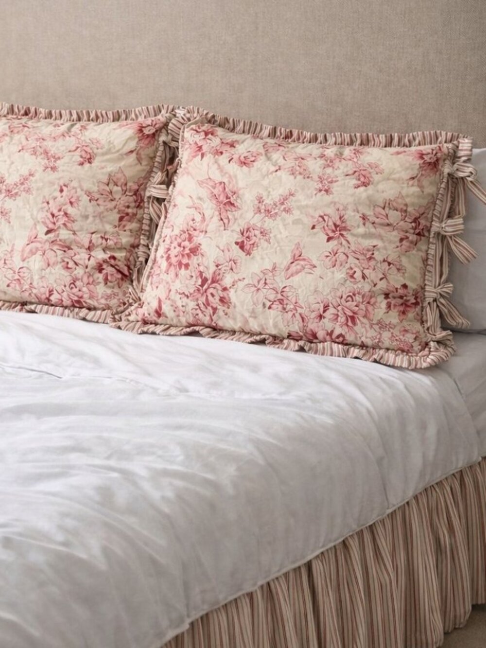 Chris Madden JCPenney Queen Dust Ruffle Pillow Sham Set Floral Stripe Cotton